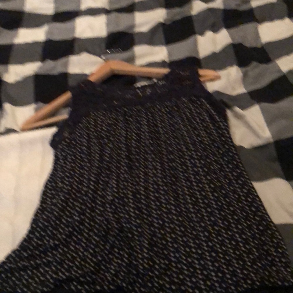 Navy blue and white loft small petite crocheted top sleeveless